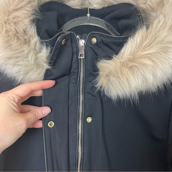 ZARA Stylish Black Parka with Faux Fur Removable Hood Size XL - Picture 4 of 12